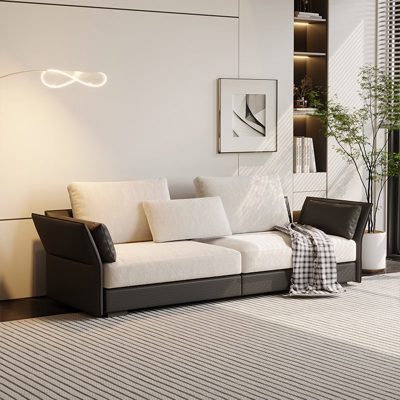 Woven Leather Minimalist Sofa view 1