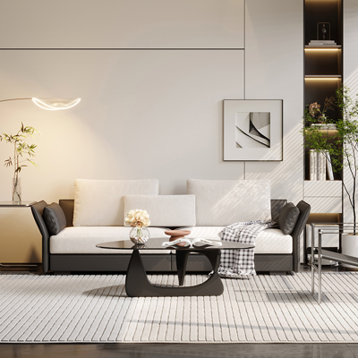 Woven Leather Minimalist Sofa view 2