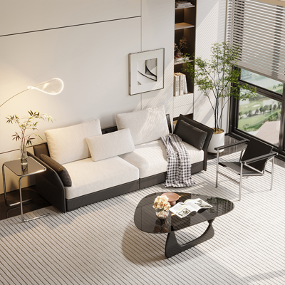 Woven Leather Minimalist Sofa view 4