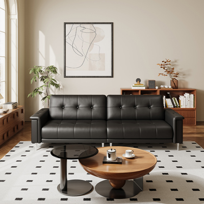 Button-Tufted Leather Sofa view 2