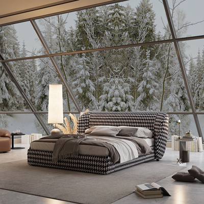 Houndstooth Upholstered Bed view 2