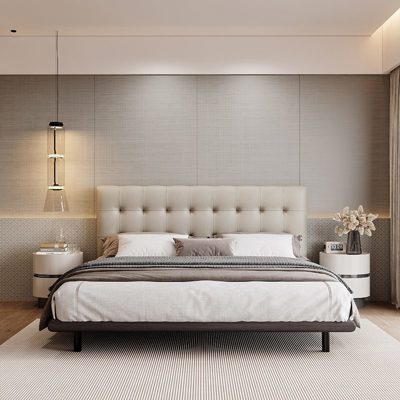 Button-Tufted Bed with Solid Wood Frame view 1