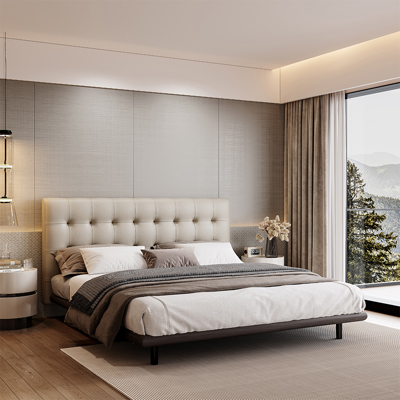 Button-Tufted Bed with Solid Wood Frame view 3