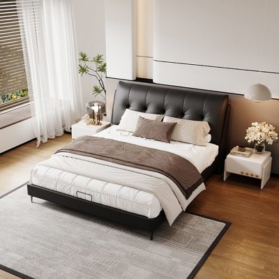 Minimalist Genuine Leather Bed view 1