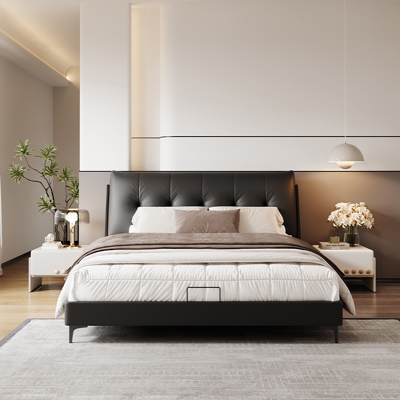 Minimalist Genuine Leather Bed view 3