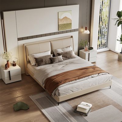 Modern Minimalist Genuine Leather Bed view 1
