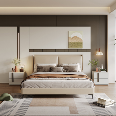 Modern Minimalist Genuine Leather Bed view 2