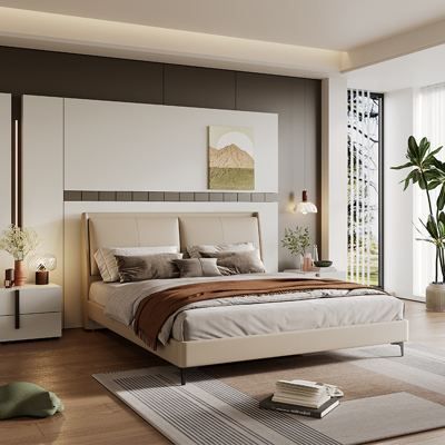 Modern Minimalist Genuine Leather Bed view 3